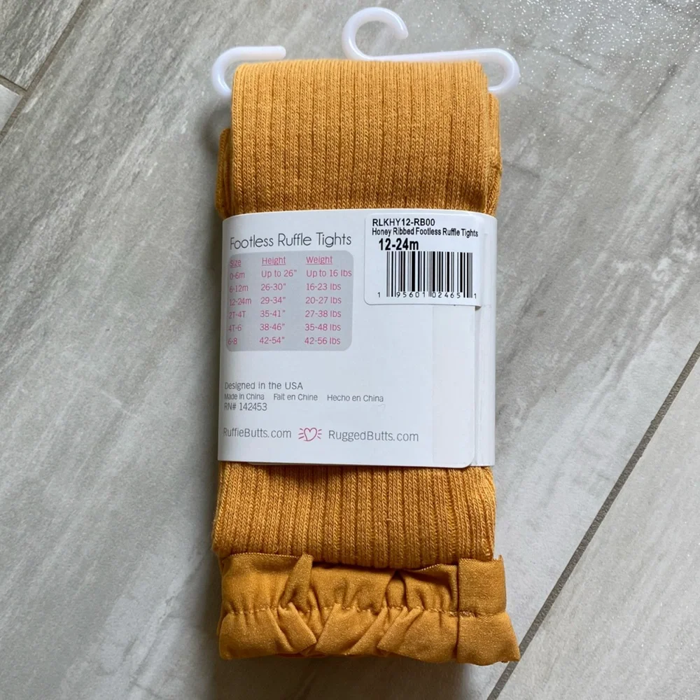 NWT RuffleButts Footless Ruffle Tights in Honey Gold, size 12-24 Months